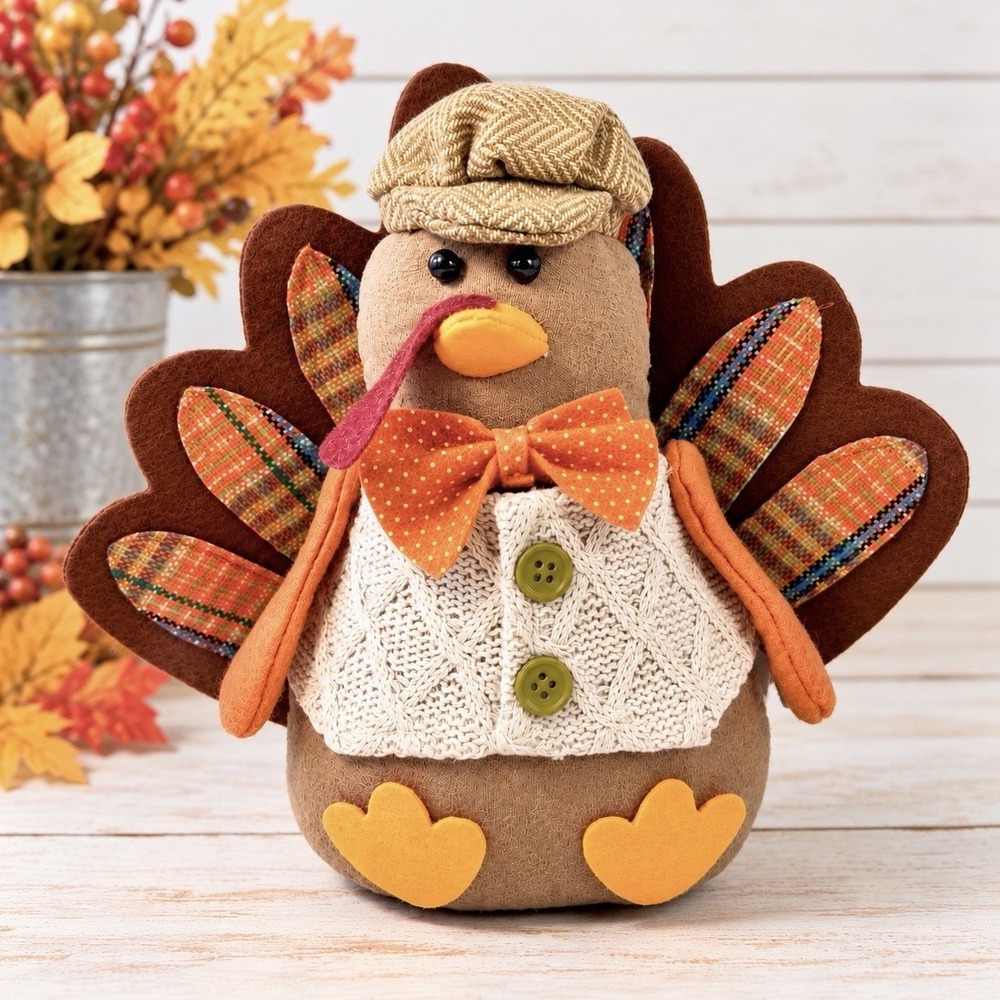 Homerbest Weighted Thanksgiving Turkey Plush Tabletop Decor Fall Harvest 9.25"